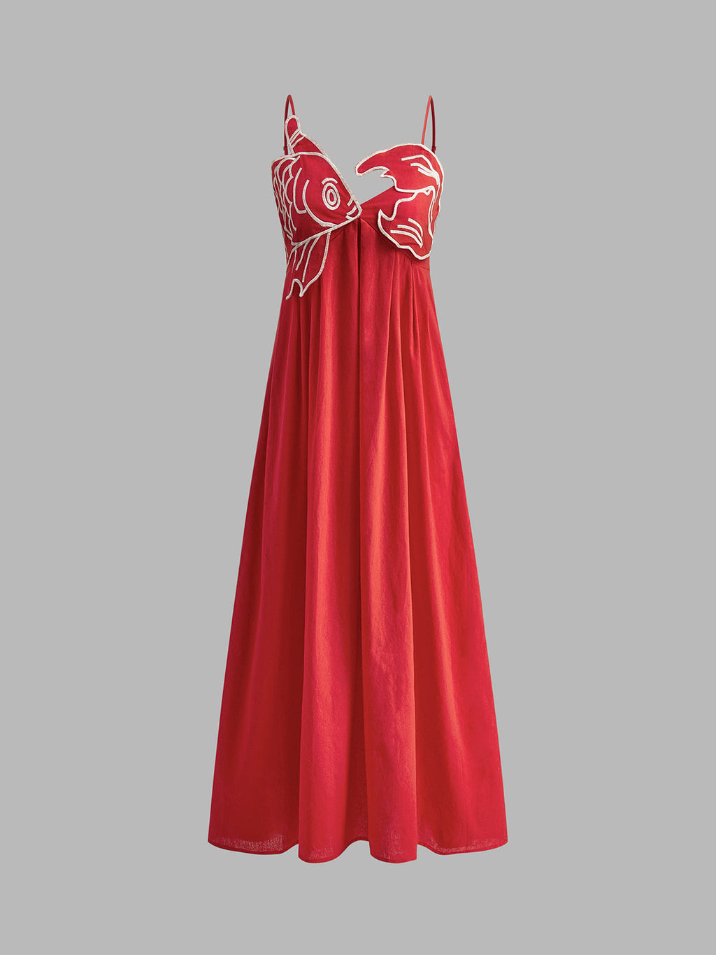 Spaghetti Strap Fish Applique Empire Waist Maxi Dress