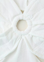 Spaghetti Strap 3D Flower Applique Side Cutout Tiered Midi Dress