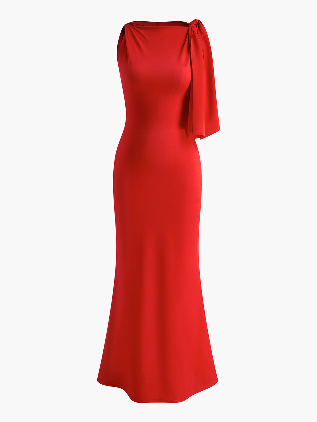 Sleeveless Draped Shoulder Scarf Detail Column Satin Maxi Gown