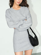 Crew Neck Puff Sleeve Side Cutout Sweatshirt Bodycon Mini Dress
