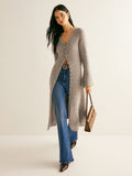 Ribbed Knit Bell Sleeve Button Front Center Slit Sweater Dress