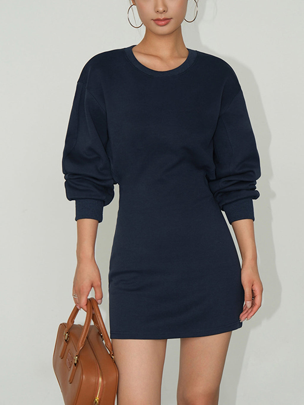 Crew Neck Puff Sleeve Side Cutout Sweatshirt Bodycon Mini Dress
