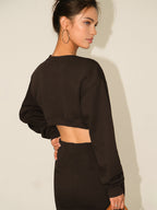 Crew Neck Puff Sleeve Side Cutout Sweatshirt Bodycon Mini Dress
