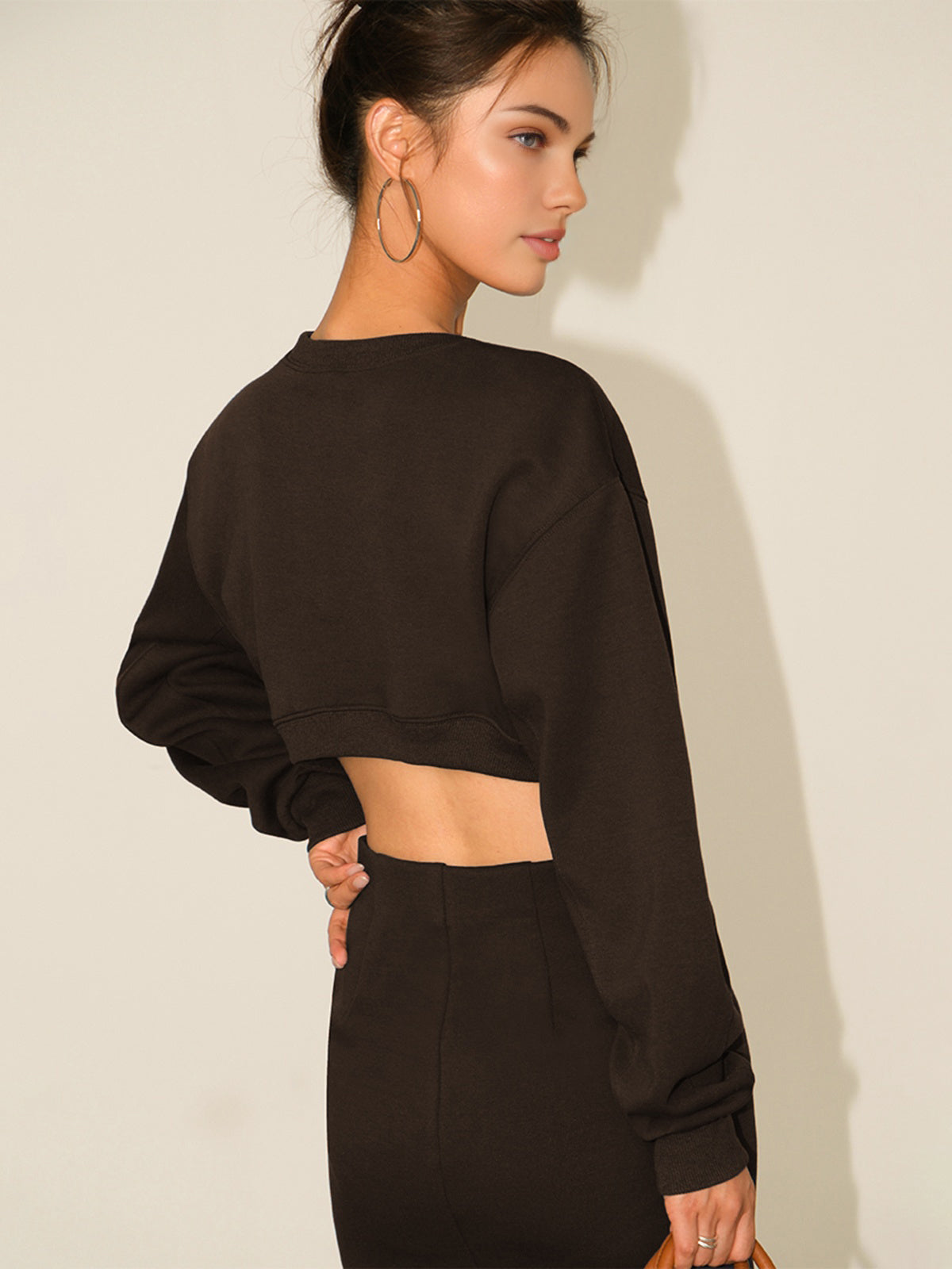 Crew Neck Puff Sleeve Side Cutout Sweatshirt Bodycon Mini Dress