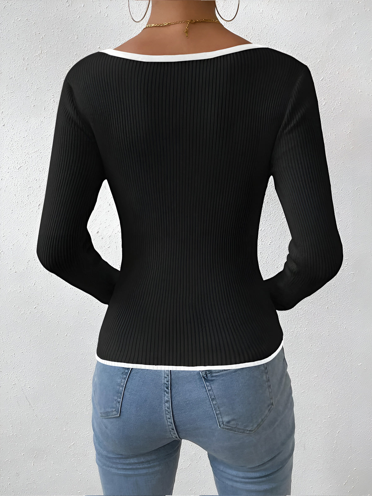 | Women's Winter Knit Sweater with Contrast Trim