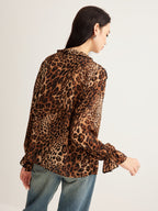 | Women's Summer Ruffle Neck Blouse in Leopard Print