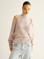 Oversized Wool-Blend Turtleneck Cinched Knit Top