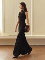 Black Rosette Panel Tank Dress