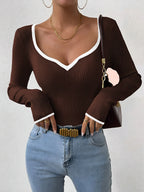 | Women's Winter Knit Sweater with Contrast Trim