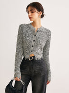 Raw Hem Button Slim Knit Top