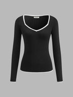 | Women's Winter Knit Sweater with Contrast Trim