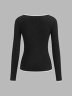 | Women's Winter Knit Sweater with Contrast Trim