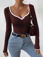 | Women's Winter Knit Sweater with Contrast Trim