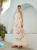 Spaghetti Strap Scallop Trim Side Cutout Smocked Waist Floral Maxi Dress