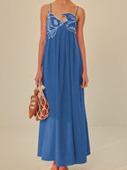 Spaghetti Strap Fish Applique Empire Waist Maxi Dress