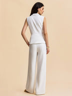 Pockets Buttoned Sleeveless Pants Set