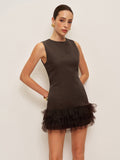 Dark Brown Ruffled Hem Sleeveless Dress