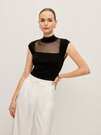 Mesh Panel Mock Neck Top