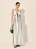 Off-white Contrast Trim Dress With Pockets