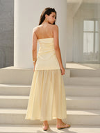 Strapless Ruched Longline Top Sheer Maxi Skirt Two Piece Set