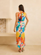 Mock Neck Sleeveless Oversized Floral Print Column Maxi Dress