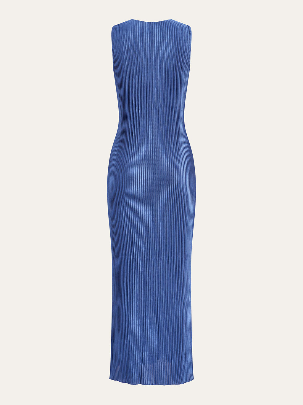 Twist Front Halter Neck Plisse Pleated Sleeveless Bodycon Maxi Dress