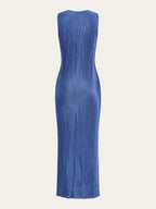 Twist Front Halter Neck Plisse Pleated Sleeveless Bodycon Maxi Dress