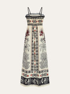 Geometric Botanical Print Smocked Bodice Spaghetti Strap Maxi Dress