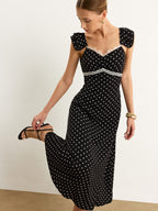 Polka Dot Lace Trim Spaghetti Strap Midi Dress