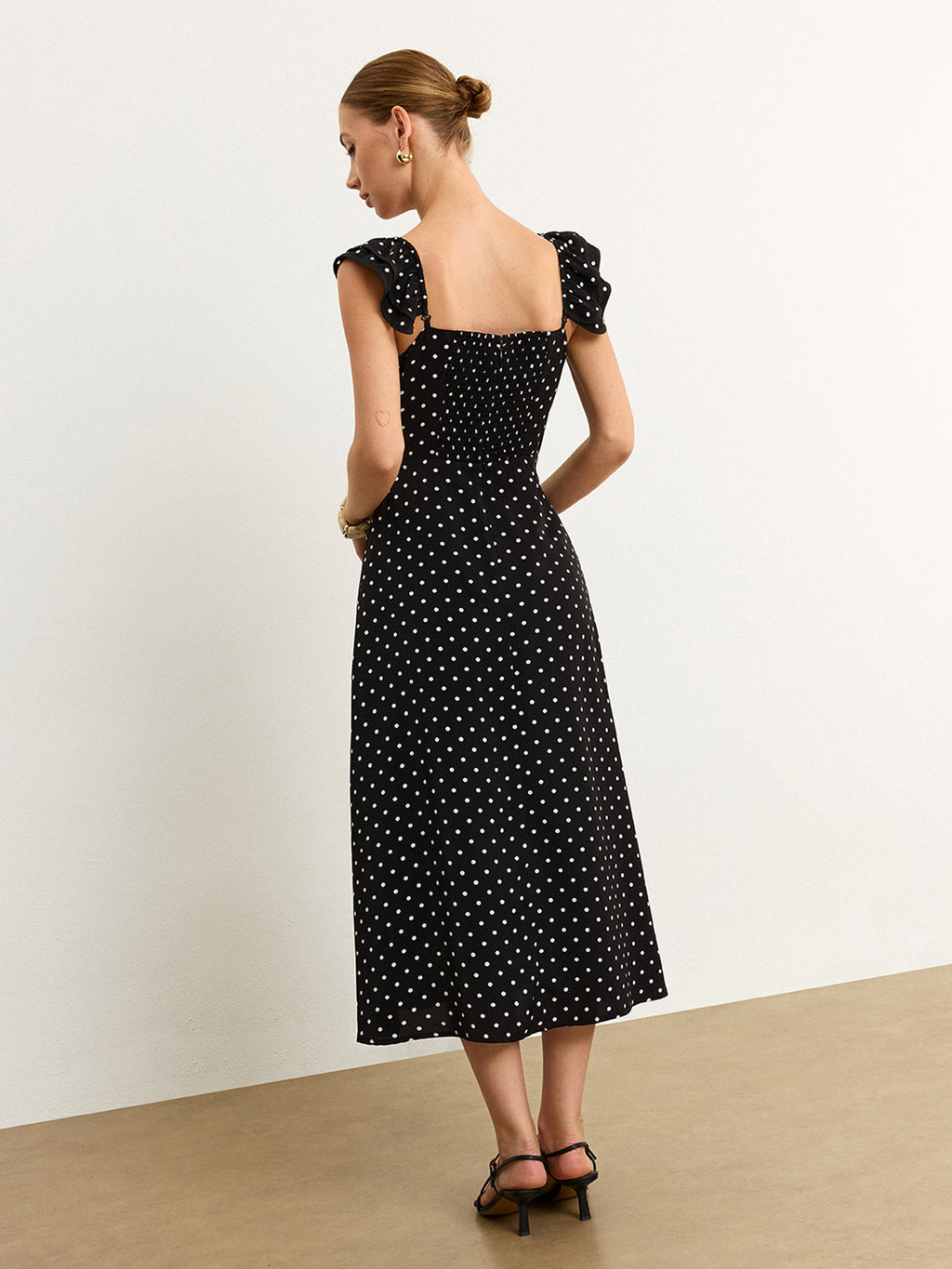 Polka Dot Lace Trim Spaghetti Strap Midi Dress