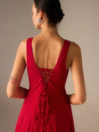 Square Neck Princess Seam Tank Strap A-Line Flared Midi Dress