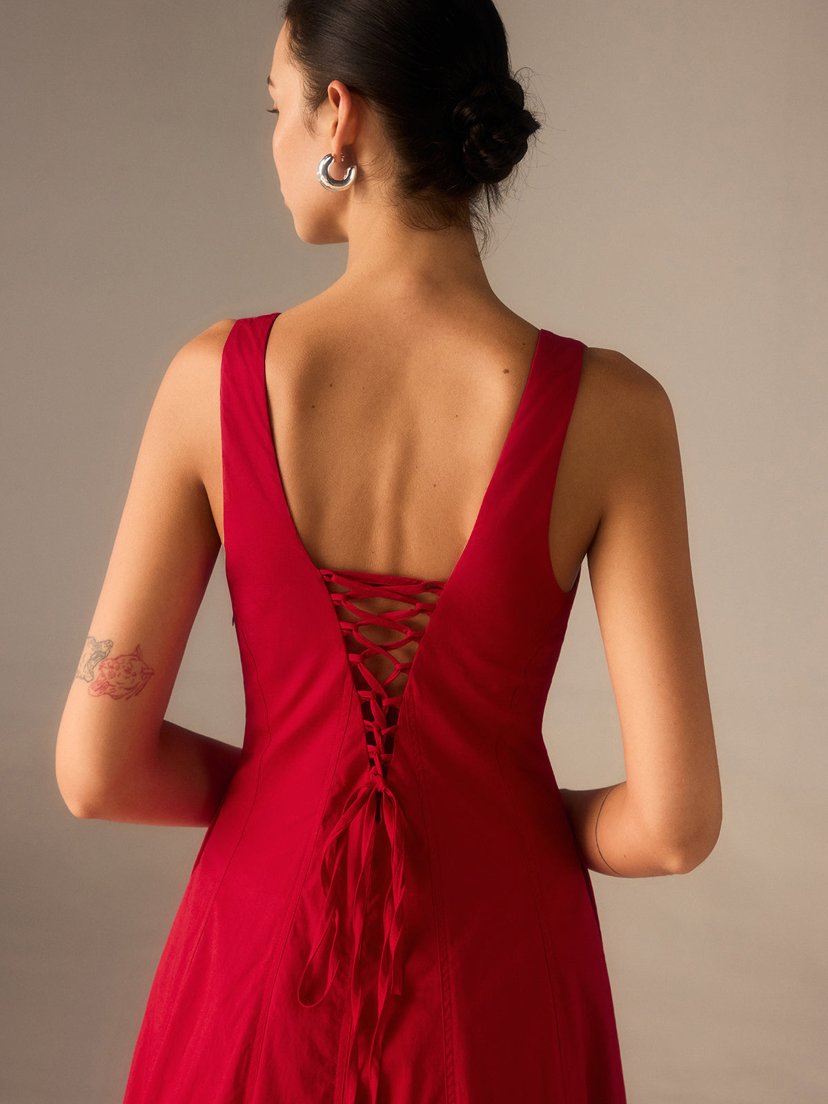 Square Neck Princess Seam Tank Strap A-Line Flared Midi Dress