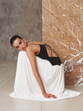 Two-Tone Lace-Up Backless Spaghetti Strap Gathered Maxi Dress