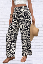 Printed Foliage Black and White  Wide Leg Pants