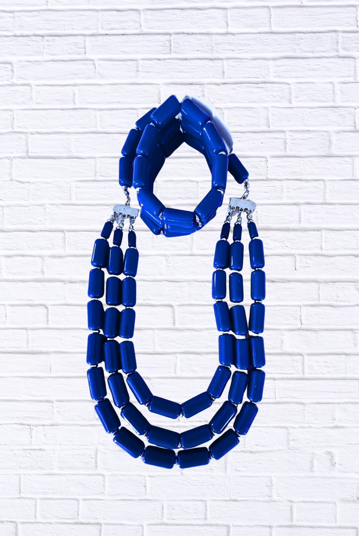 Bold Beaded Necklace & Bracelet Set _ Triple Strand Statement Jewelry