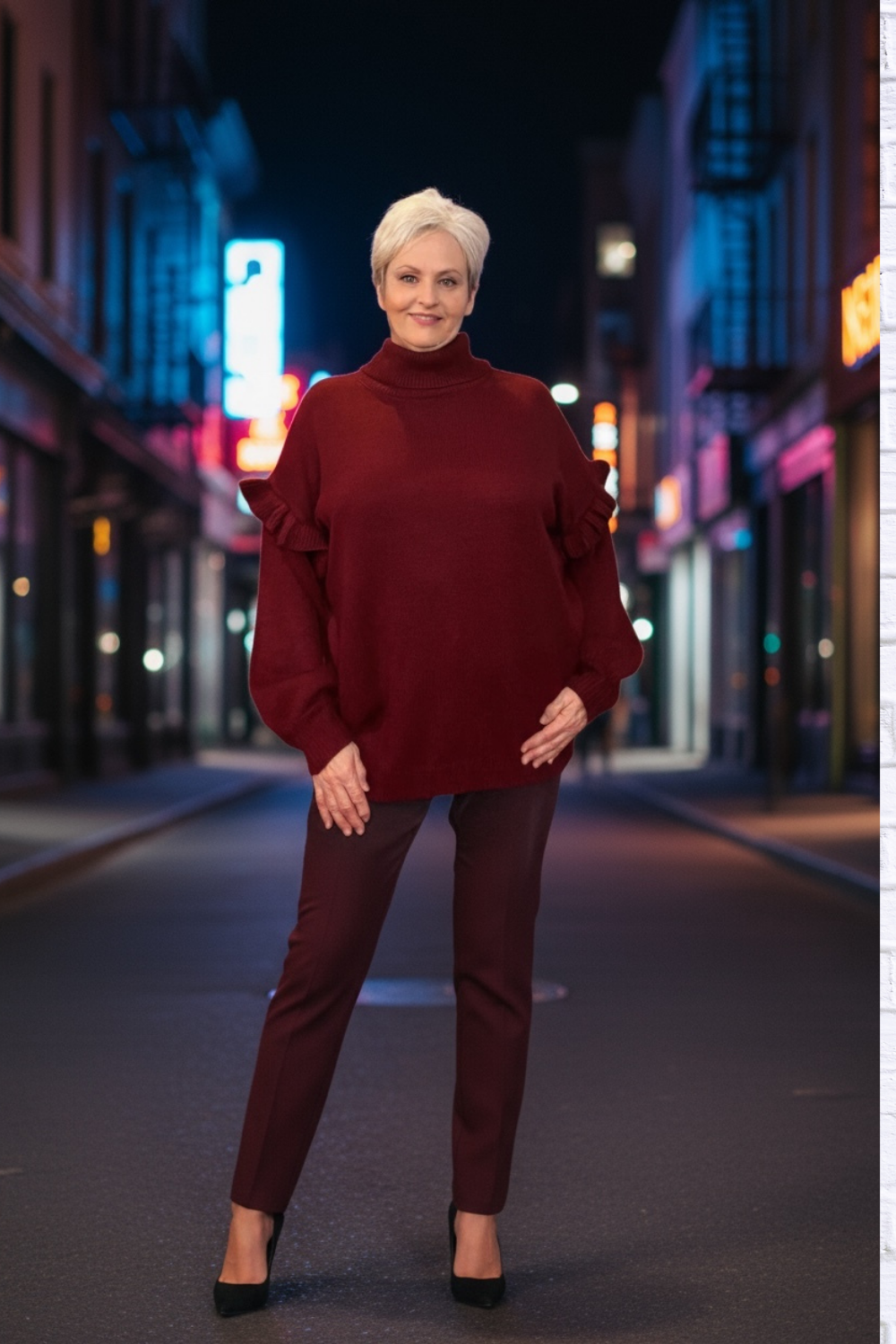 Turtleneck Dropped Shoulder Sweater _ Women__ Oversized Knit Pullover for Cozy Effortless Style