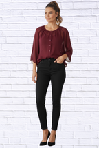 Sheer Chiffon Button-Front Blouse _ Lightweight 3/4 Sleeve Top with Layered Tank Look