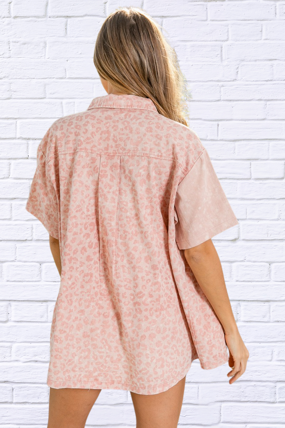 Unleash Your Wild Side _ Dusty Pink Mineral Washed Leopard Print Shirt