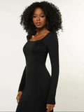 Scoop Neck Long Sleeve Bodycon Maxi Dress
