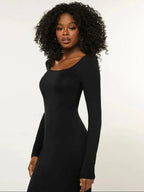 Scoop Neck Long Sleeve Bodycon Maxi Dress