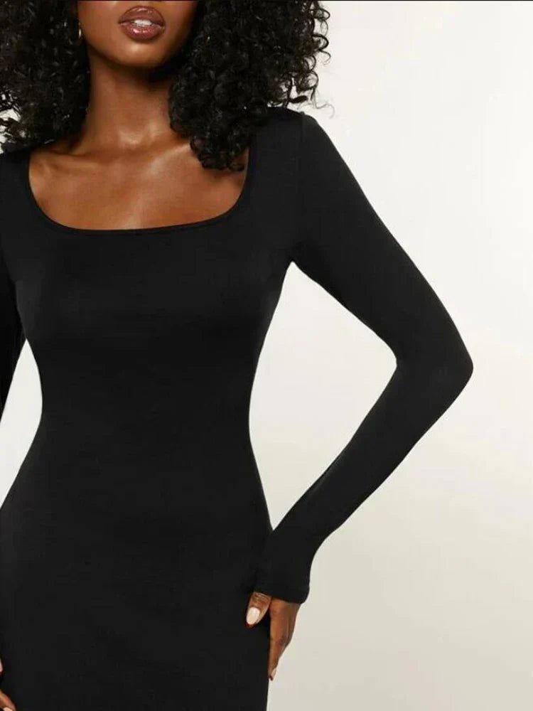 Scoop Neck Long Sleeve Bodycon Maxi Dress