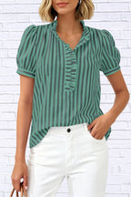 Frill Striped Puff Sleeve Blouse | Chic Women__ Top