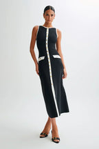 Rib Knit Sleeveless Button Front Faux Pocket Midi Dress