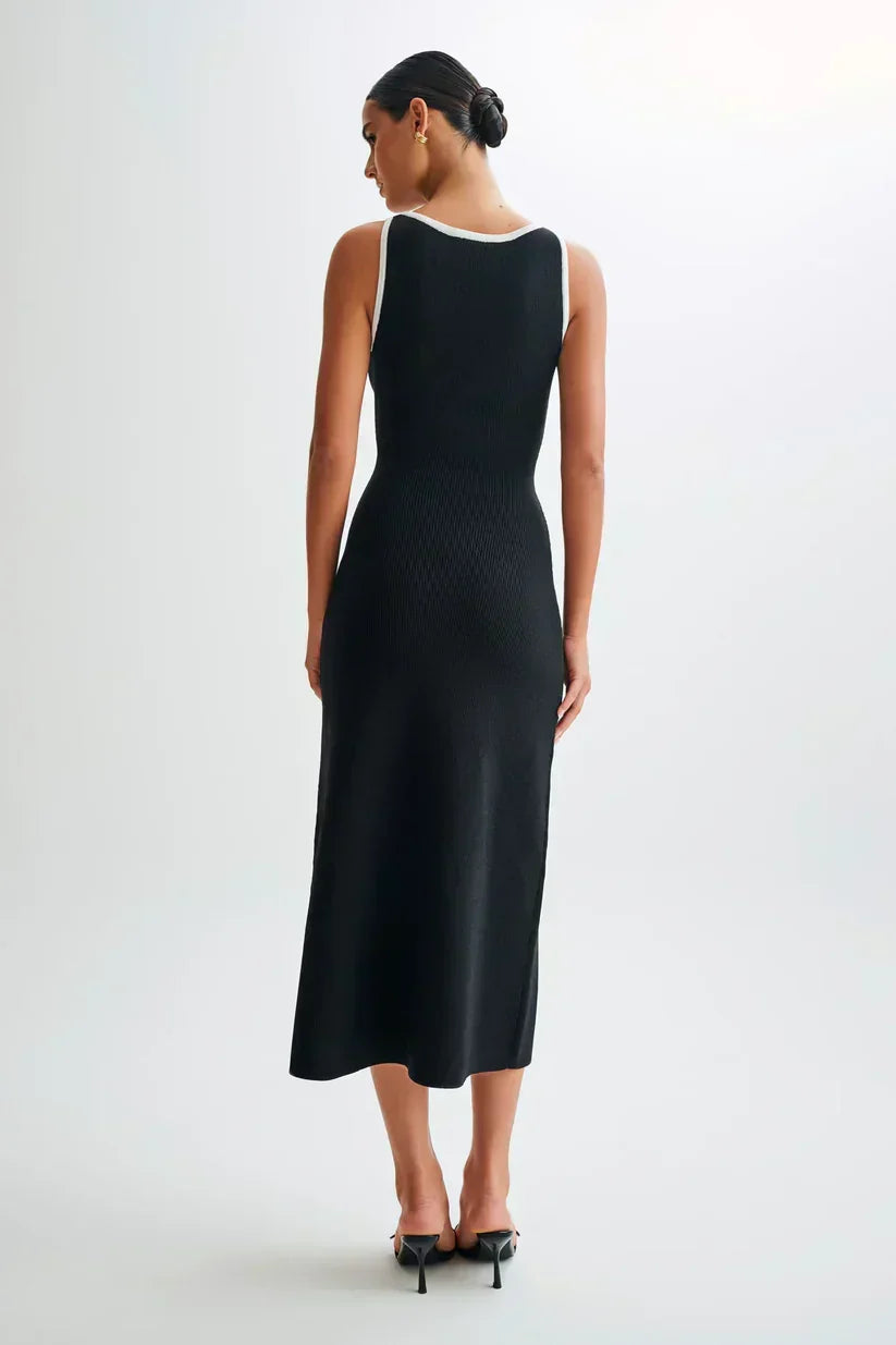 Rib Knit Sleeveless Button Front Faux Pocket Midi Dress