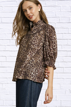 Leopard Print Ruffle Neck Blouse