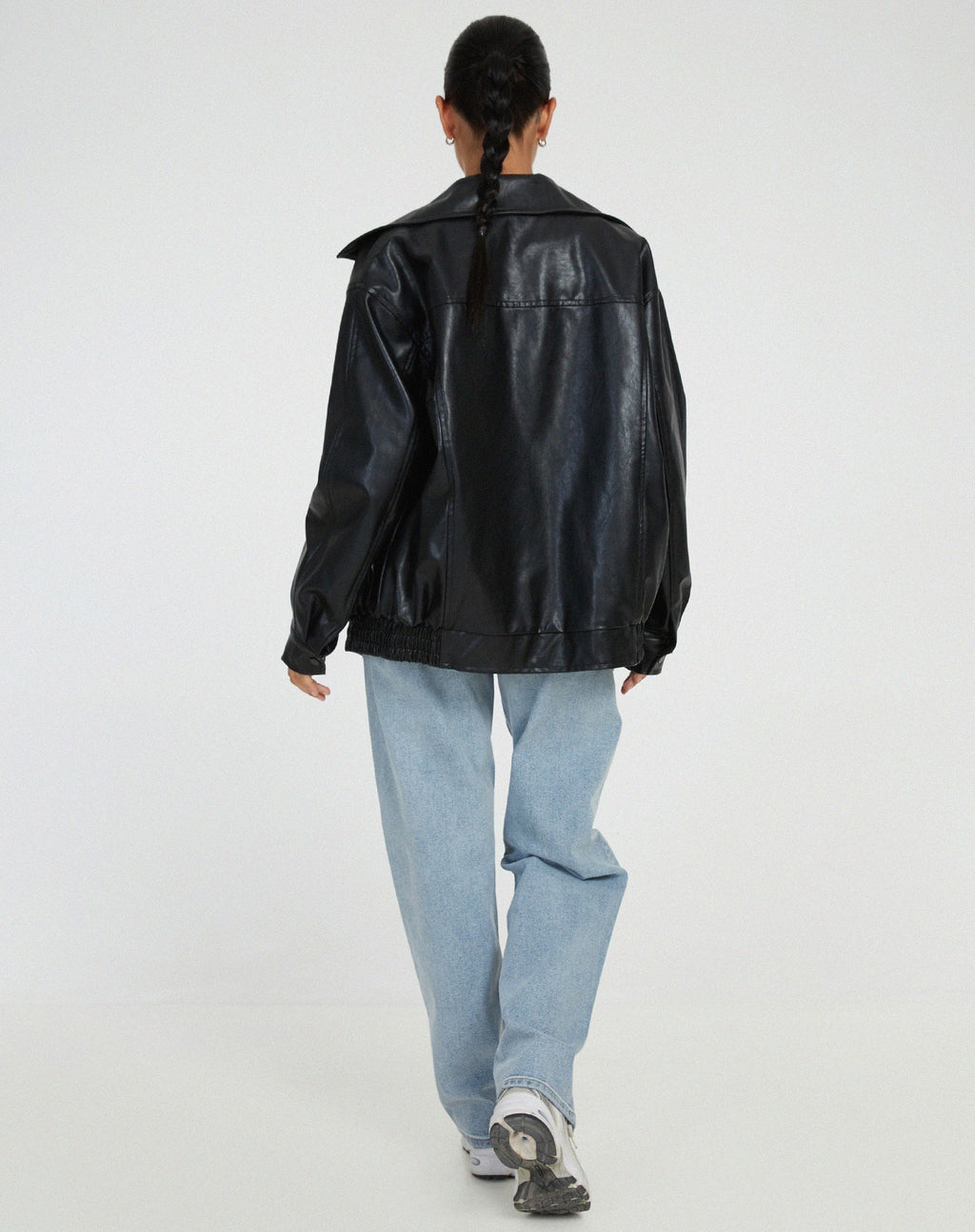 | Women’s Oversized Leather Bomber Jacket