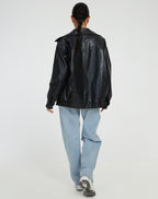 | Women’s Oversized Leather Bomber Jacket