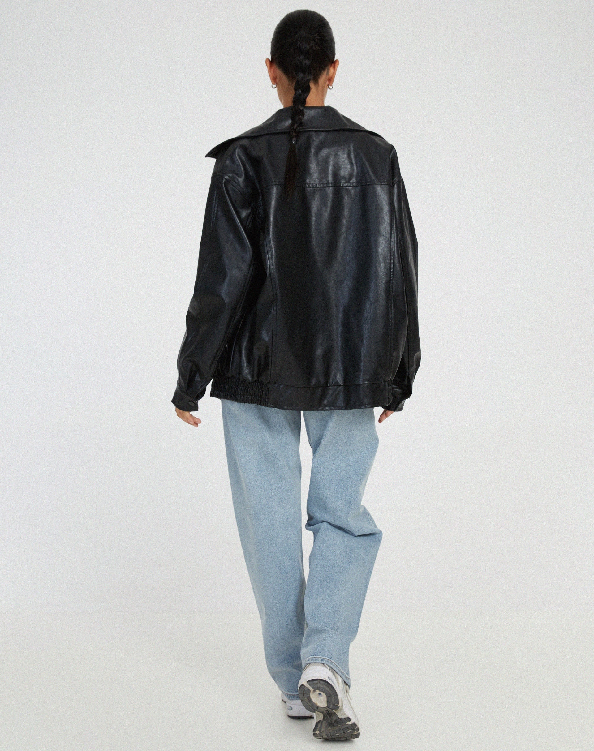 | Women’s Oversized Leather Bomber Jacket