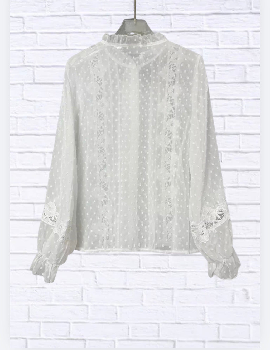Lace Trimmed Swiss Dot Shirt