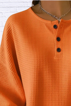 Full Size Waffle Knit Button Detail Top Plus Size